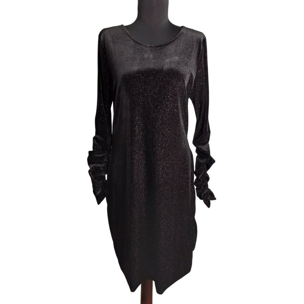 Vince Camuto Size M Dress Black Sparkle Velvet Long Sleeve Shimmer Metallic